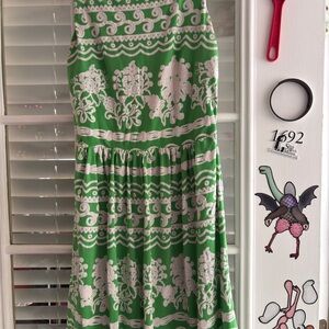 New York & Company Green and Cream Patterned Maxi Dress